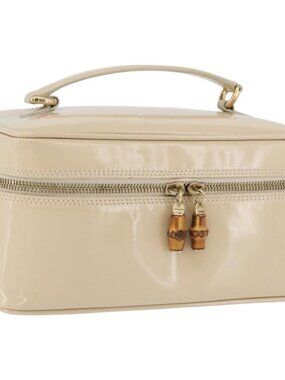 GUCCI Bamboo Vanity Hand Bag Patent leather Beige Gold 032 1705 0150 Auth YKZ739